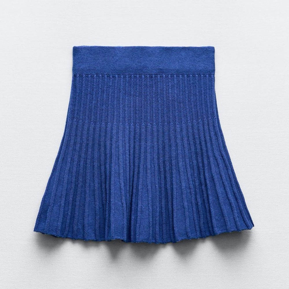 Zara Blue Pleated Knit Skirt (NWT)